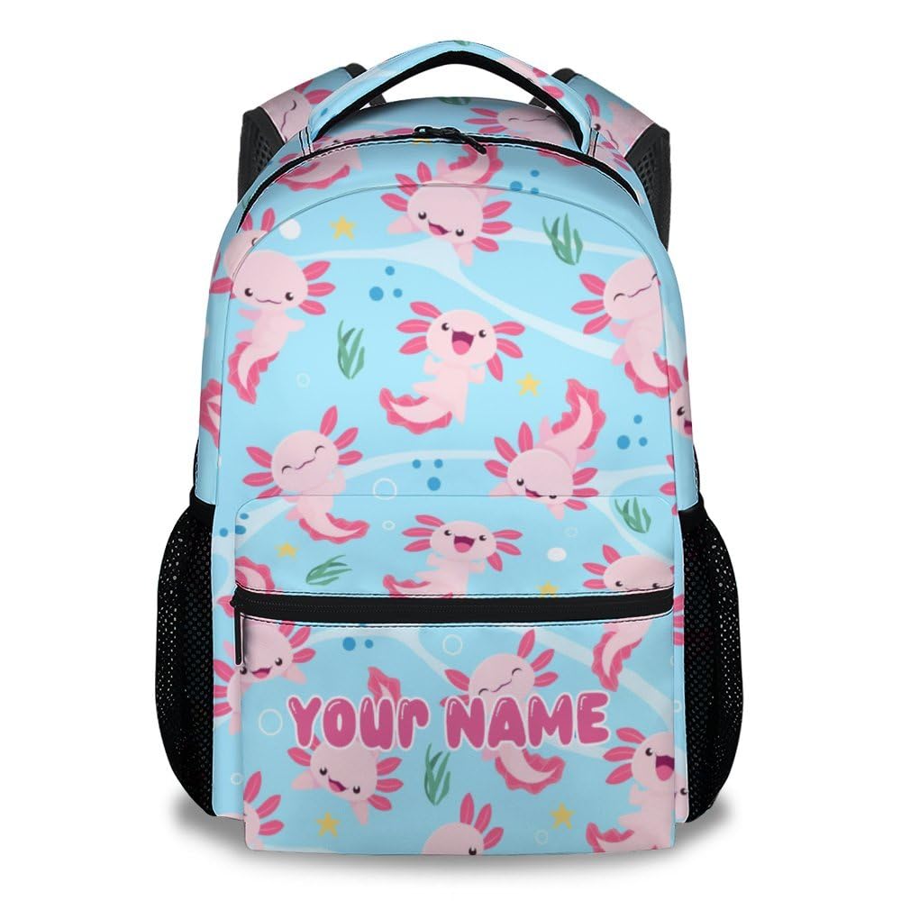 BEOIIBIRD Custom Axolotl Backpack for Kids, 17 Inch Blue Backpacks for Kindergarten, Cute Lightweight Durable Bookbag for Boys