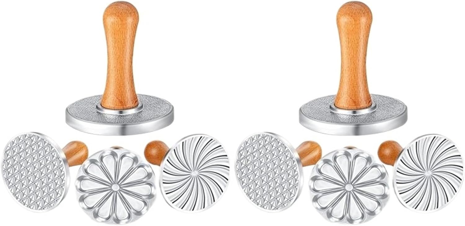 6Pcs Metal Cookie Stamps with Wooden Handle, Cookie Press Mold DIY Baking Tools for Cake Pastry & Cookies