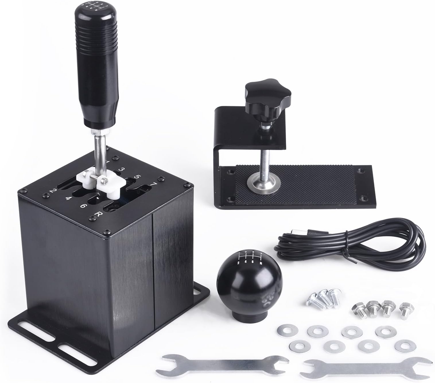 CNRAQR PC USB Simulator Shifter 7+R H Gear Shifter with L Shape Clamp Set for Gear shift PC Windows Steering Compatible with G29/G27/G25, T300RS/GT Wheel