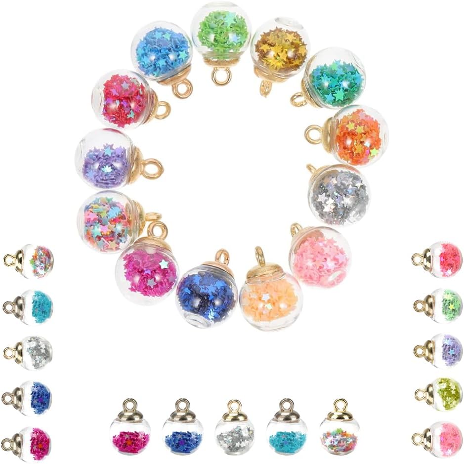 Crystal Glass Ball Charm, 50Pcs Colorful Glass Ball Charms DIY Star Pendant With Glitter Sequins, Wishing Handmade Pendant Decorations Jewellery Charms for DIY Necklace Bracelet Jewellery