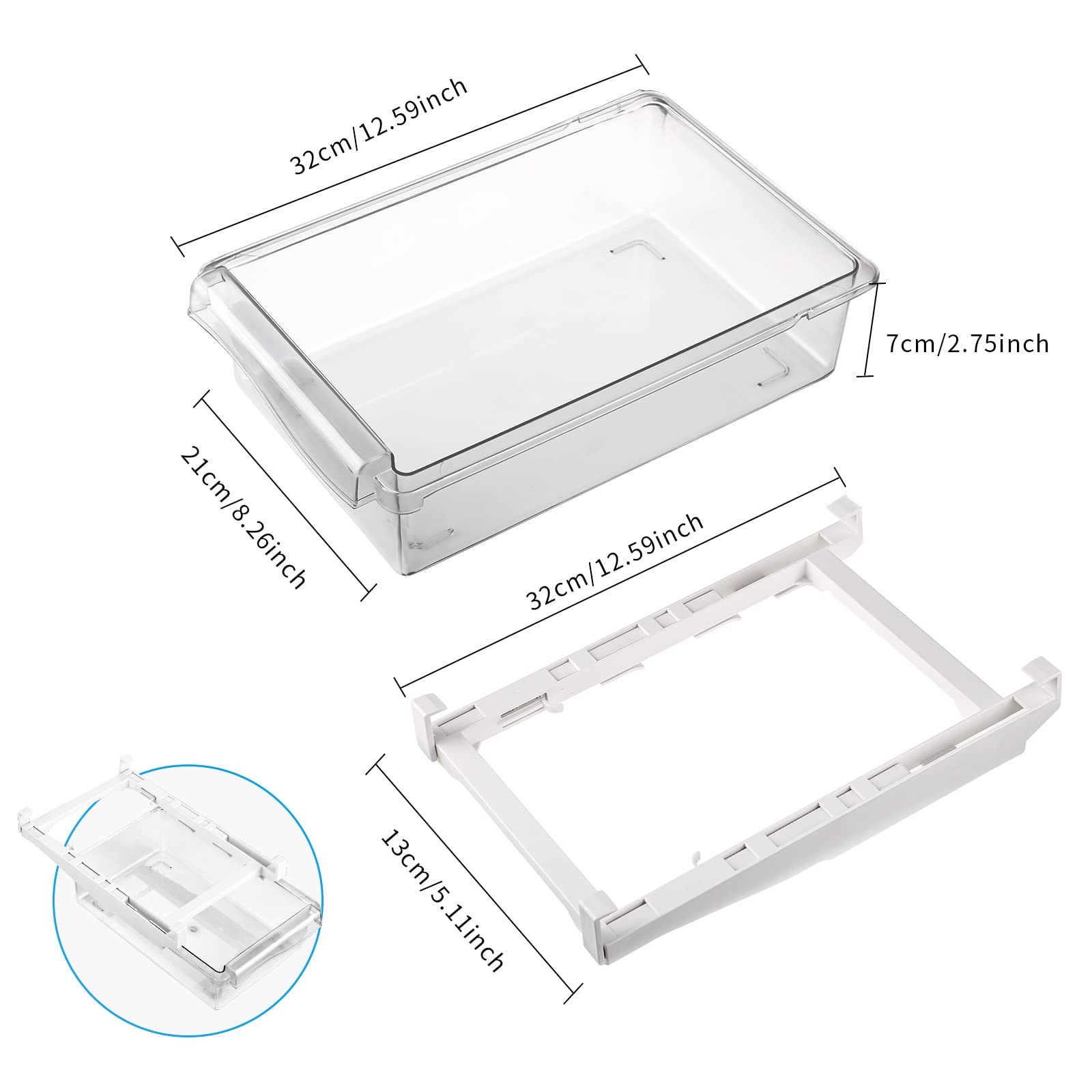 Boîte De Rangement pour RéfrigéRateur, 2PCS Tiroir Frigo, Boîtes De Rangementpour Réfrigérateur avec Tiroir Coulissant, Bac Rangement Frigo Fruits Et Légumes, Rangement Frigo Rétractable.
