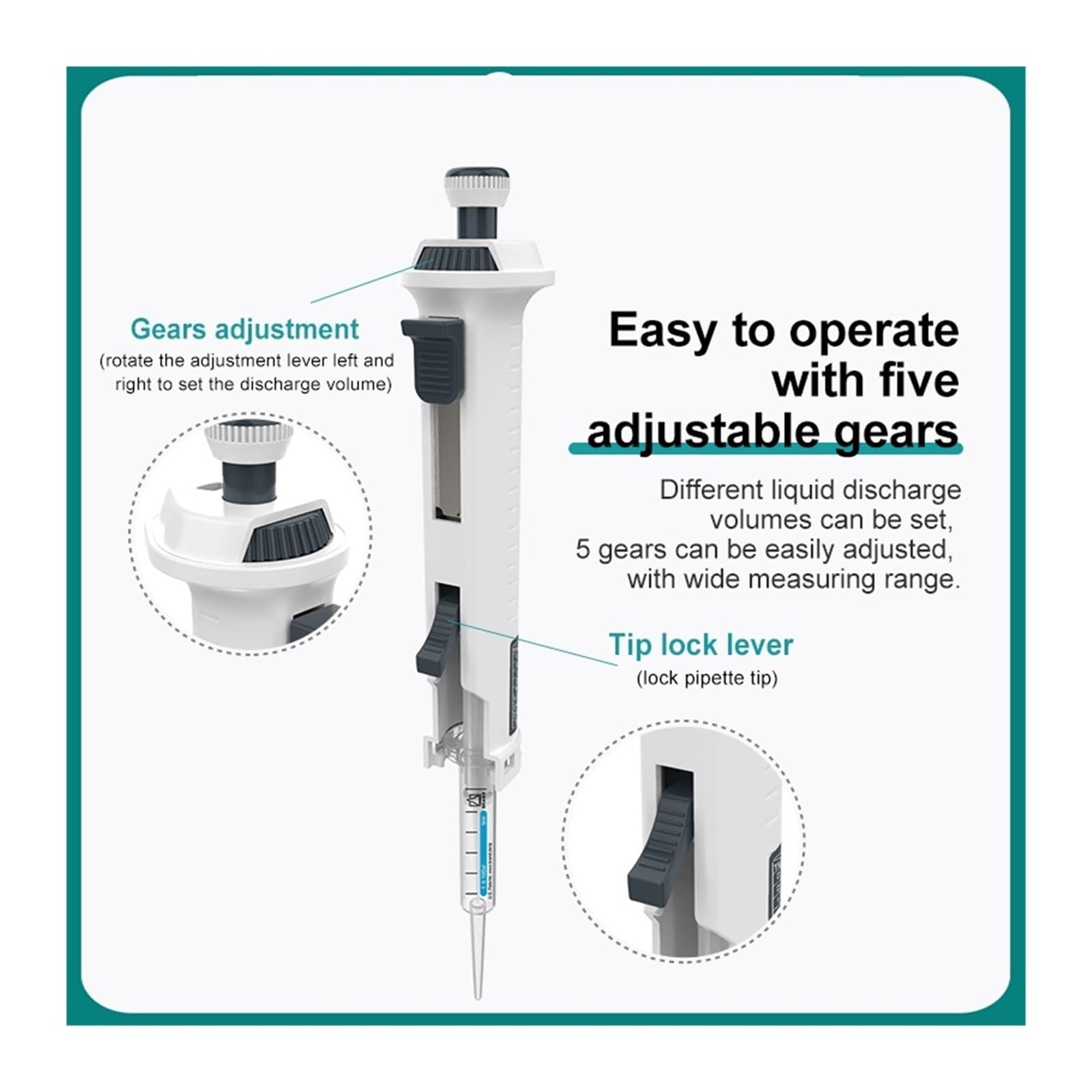 Pipeta, Pipeta de laboratorio dosificadora continua ajustable manual con punta 5 ml
