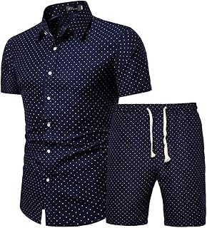 Sponsored Ad - KISSQIQI Men's 2 Piece Tracksuit Flower Casual Button Down Short Sleeve Hawaiian Shirt and Suits