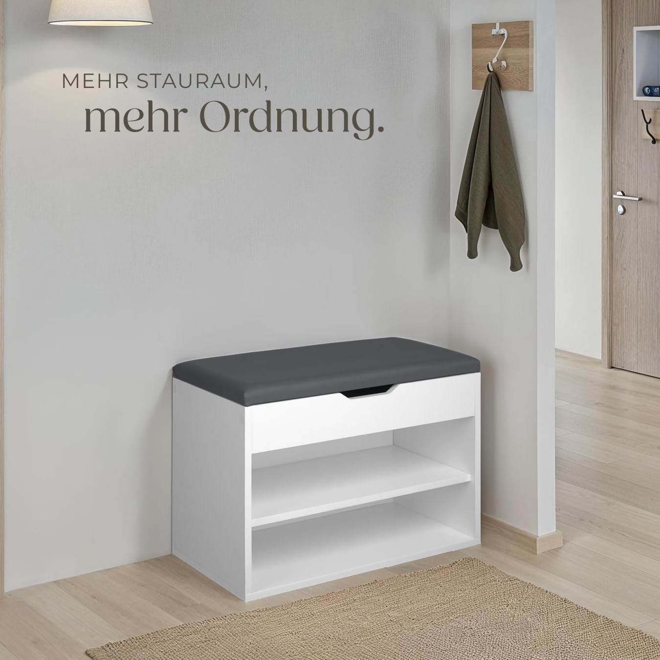 tectake® Schuhschrank mit Sitzbank, Schuhregal, Sitzbank mit Stauraum, Garderobe, Garderobenschrank, Schuhbank mit Sitzfläche, Sitzkissen Bank, Kommode Flur