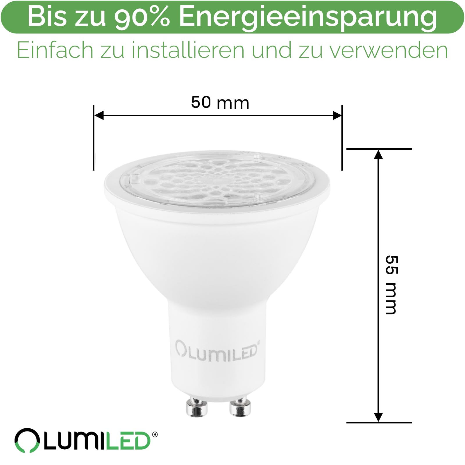 Lumiled GU10 LED, 6W 580 Lumen Leuchtmittel, 3000K warmweiß Birne Lampe Strahler Spot, ersetzt 50W 24°/36°/60° Grad Strahlwinkel Reflektorlampen Reflektor 10 Stück Energiesparlampen