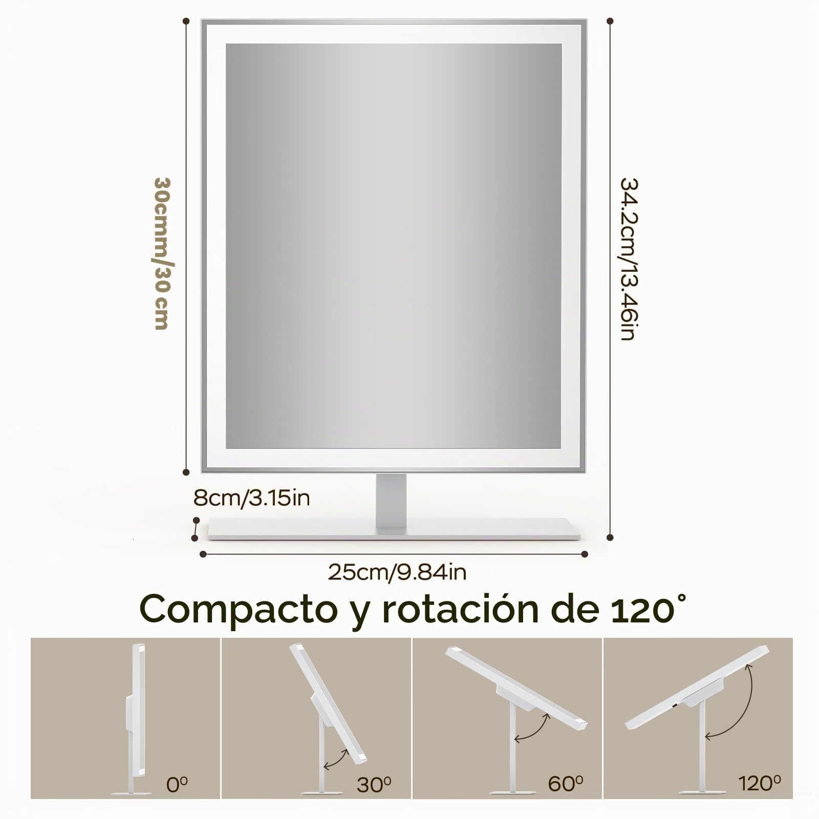 ANTENLICHT Espejo de Maquillaje con Luz, Espejo con Luces Regulable con Aumento de 10X, 3 Modos de Color, Espejo de Maquillaje LED, Espejo de Sobremesa Moderno con Control Táctil, Blanco