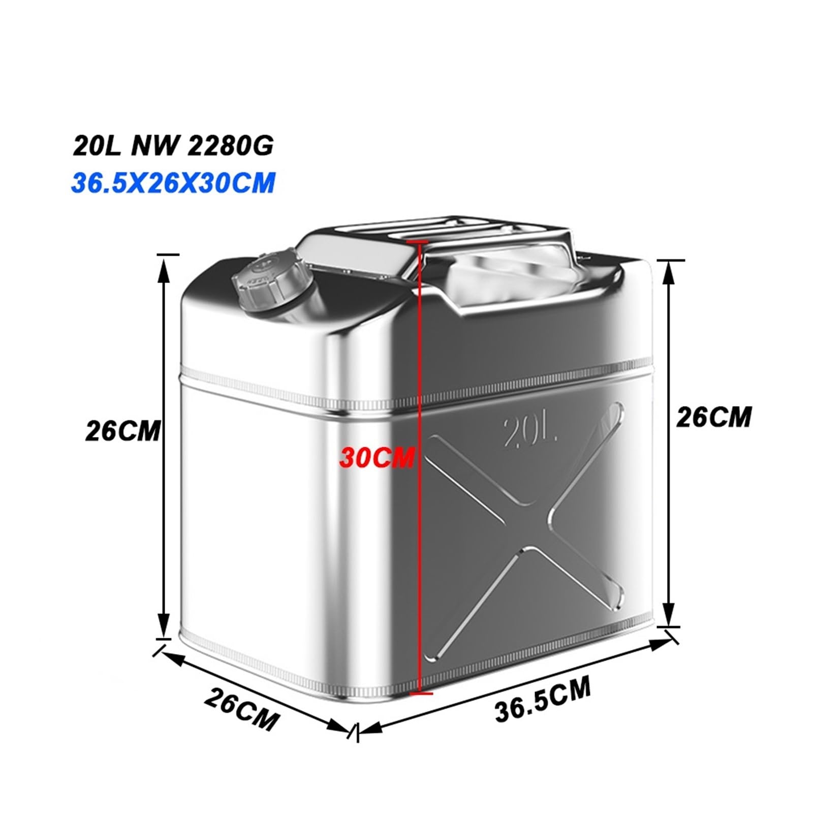 Benzinkanister 20-Liter-Benzinkanister (36,5 x 26 x 30 cm), tragbarer Kraftstofftank für Fahrzeuge, geeignet für Fahrzeuge der Ingenieursklasse (Doppelrang).
