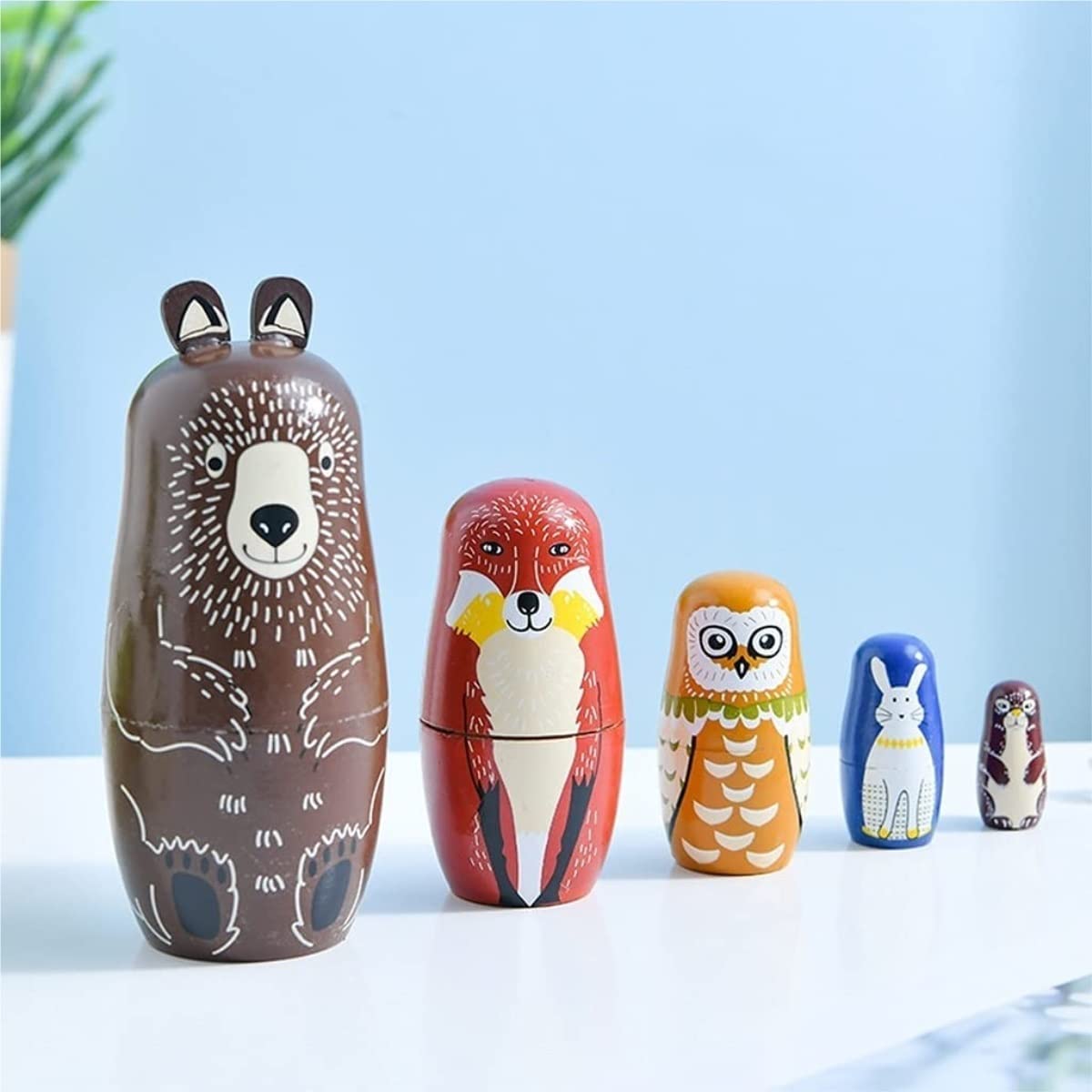 Matrioszka Fox Nesting Dolls Drewniana Matryoshka Russian 5 Warstw Układanie Lalek Craft Gift Zabawki Układania