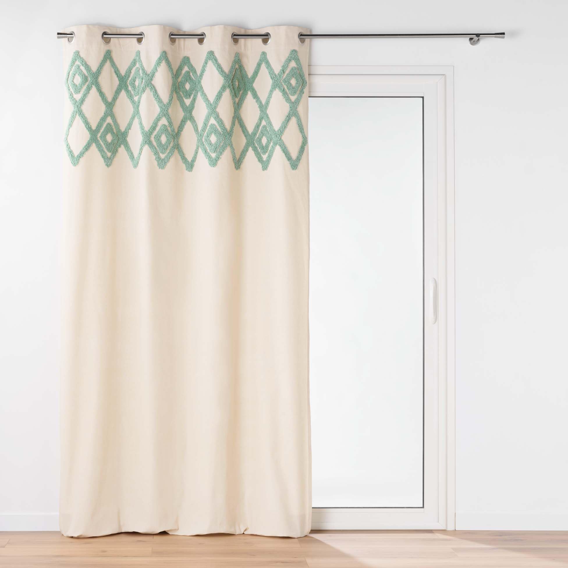 Rideau à oeillets 140x240 cm coton polyester sauge top tufté Athena