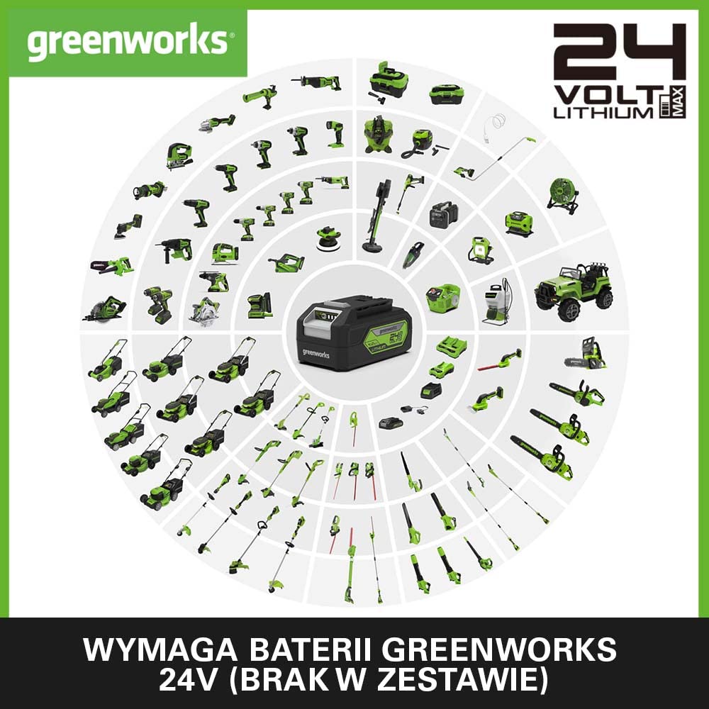 Greenworks GD24CS30 Akumulatorowa pilarka łańcuchowa z silnikiem bezszczotkowym, długość ostrza 30 cm, szybkość cięcia 7,8 m na s, olejarka, ochrona przed odrzutem, bez baterii 24 V i ładowarki