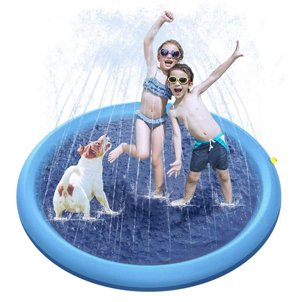 CNMTCCO Hundepool & Splash Pad für Kinder und Hunde 150CM, 0.58mm Verdickte Anti-Rutsch Wasserspielmatte, Outdoor Planschbecken für Garten, Wasserspielzeug Kinder Outdoor Sommer