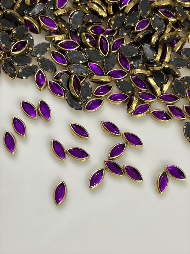 Riya Connect Kundan Stones, Eye Shape(8K), for Jewellery Embroidery Bangles Craft Decoration Bracelet Making, 50 GMS (Purple)-image-9