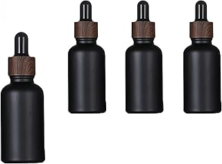 YORROR 4 botellas cuentagotas de vidrio de 50 ml de grosor, color negro, rellenables, para aceites esenciales, aromaterapia, perfume, laboratorio cosmético