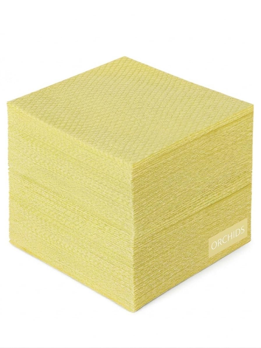 Orchids Yellow Disposable Cleaning Cloths Pack Of 50 – Blue J Cloths Non Woven Wipes – Multi Purpose Kitchen & Bathroom Cloth 42 X 35Cm (Yellow)