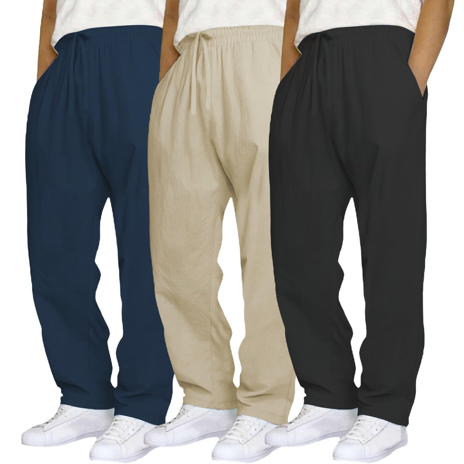 Confezione da 3 pantaloni da jogging da uomo, vestibilità larga, tinta unita, con coulisse, elasticizzati, per palestra, allenamento, fitness, abbigliamento casual