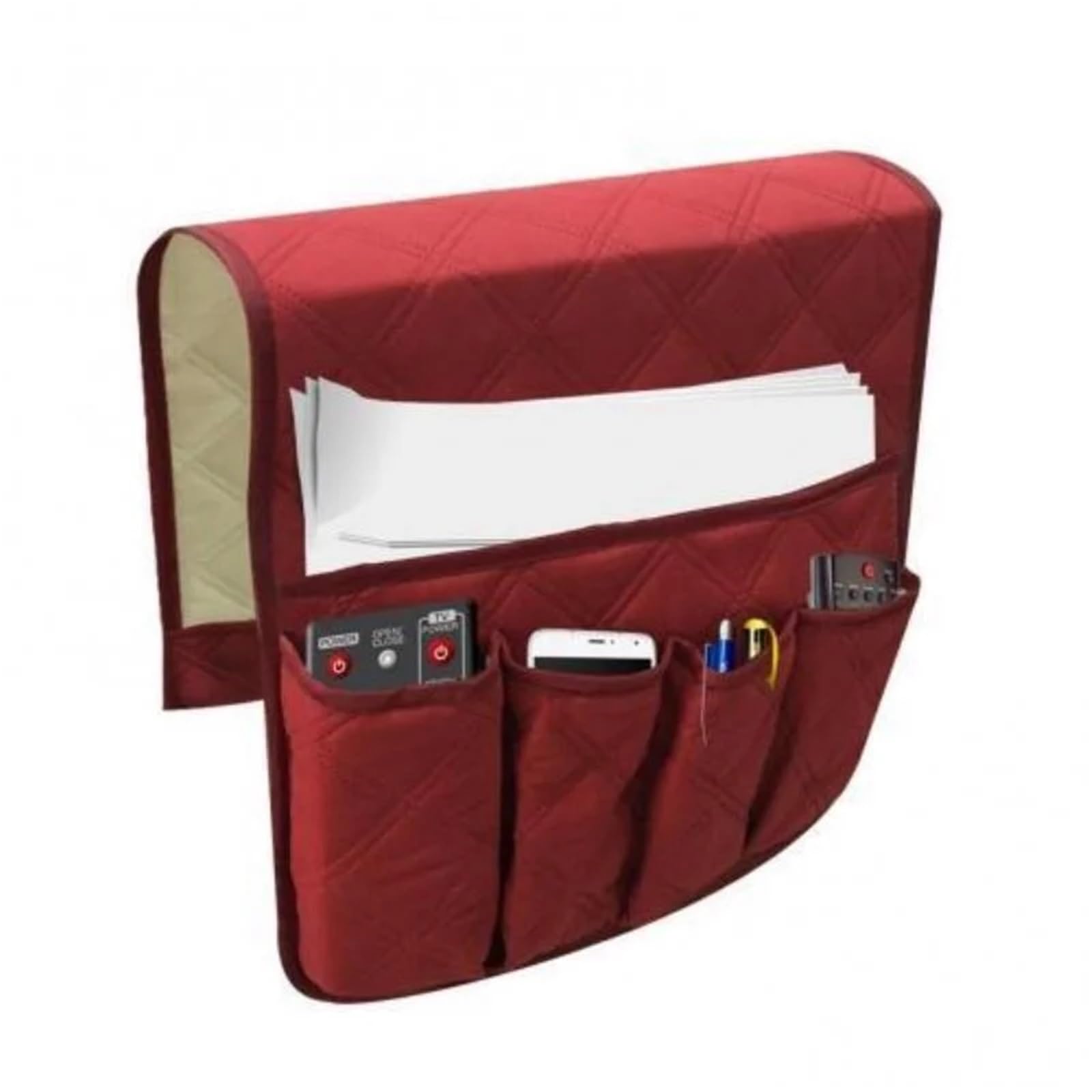 BDFJEDS Couch Armrest Organizer Waterproof Sofa Couch Chair Armrest Organizer Arm Caddy Tray Tidy Hanging Storage Bag Table Cabinet Pocket For TV Remote(Red)