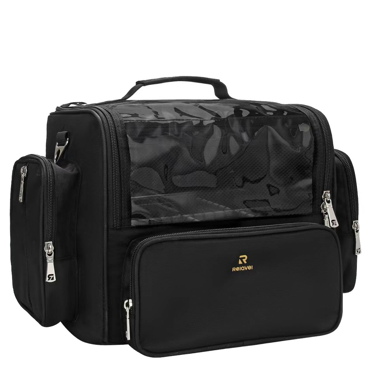 Torba na szczoteczkę do makijażu, Przeczysty uchwyt na szczoteczkę do makijażu z pokrywą, Ekstra duża pojemność Make-up Artist Must Haves Travel Cosmetic Bag, Czarny