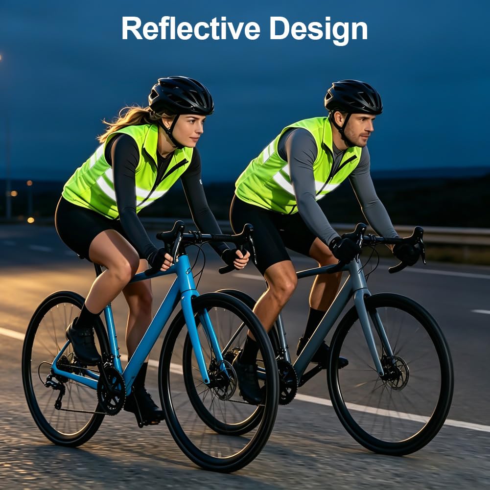 AUYAO Reflektierende Fahrradweste Herren Damen, Windweste Visibility Vest, Warnweste mit Reißverschluss, Ärmellos MTB Radweste, Laufweste Radfahren, Joggen, Winddicht, Atmungsaktiv