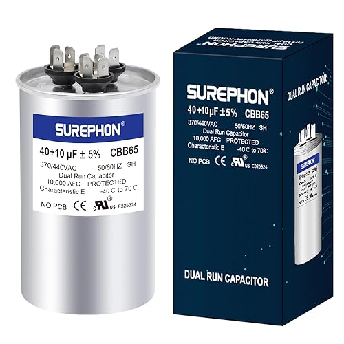 Miniatura 29 de 40+5 uF 40/5 MFD ±5% 370V/440VAC Condensador de Arranque y Funcionamiento Dual CBB65B Funciona para Motor de Ventilador de Unidad de Aire