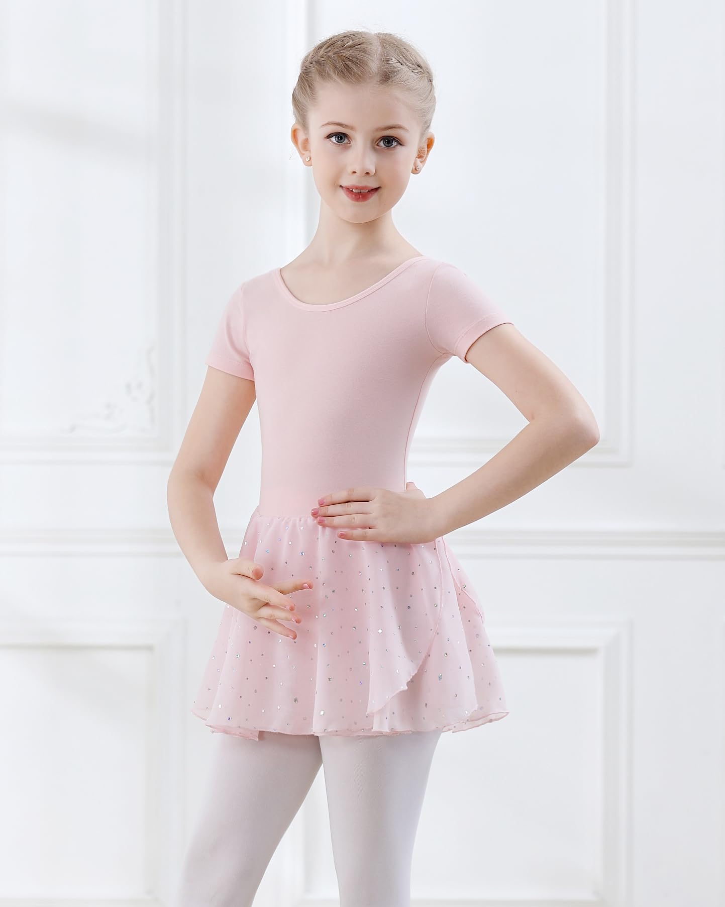 Vestido Maillot de Danza Ballet para Niña Manga Corta Leotardo Tutú