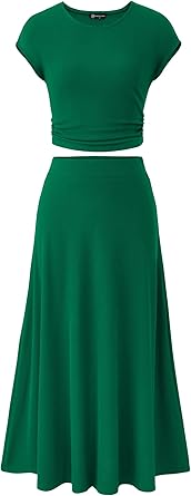 PRETTYGARDEN Two Piece Skirt Set for Women 2025 Summer Spring Dressy Casual Knit Travel Vacation Matching Lounge Outfits