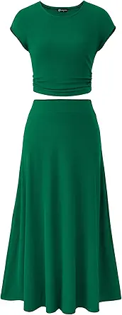 PRETTYGARDEN Two Piece Skirt Set for Women 2025 Summer Spring Dressy Casual Knit Travel Vacation Matching Lounge Outfits
