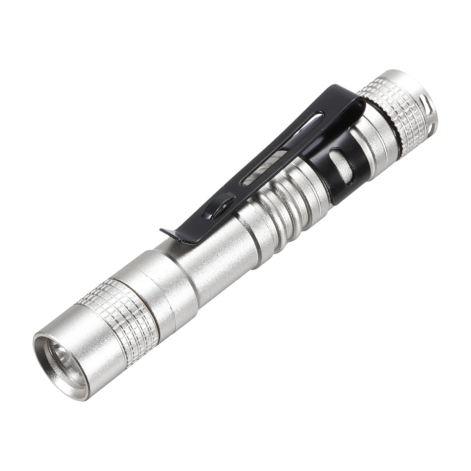 PATIKIL Mini Flashlight with Clip, Super Light Small LED Pen Flashlights Aluminum White Light Torch Battery Powered for Camping Hiking, Silver