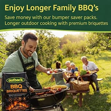 OUTBACK Briquettes 8kg Bag Premium BBQ Charcoal Briquettes, Hotter Longer Burning Constant High Temperature Barbecue Charcoal Coal Perfect for Outdoor Grills (1x 8kg Bag)