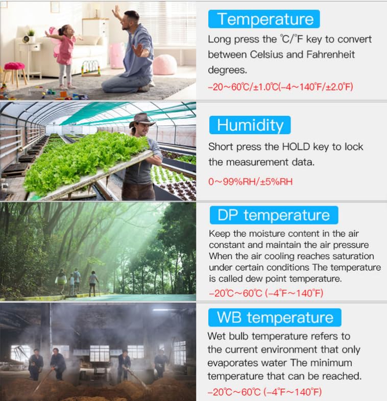 T11 - Medidor digital de temperatura y humedad multifuncional LCD para cultivo de frutas y trigo para laboratorio