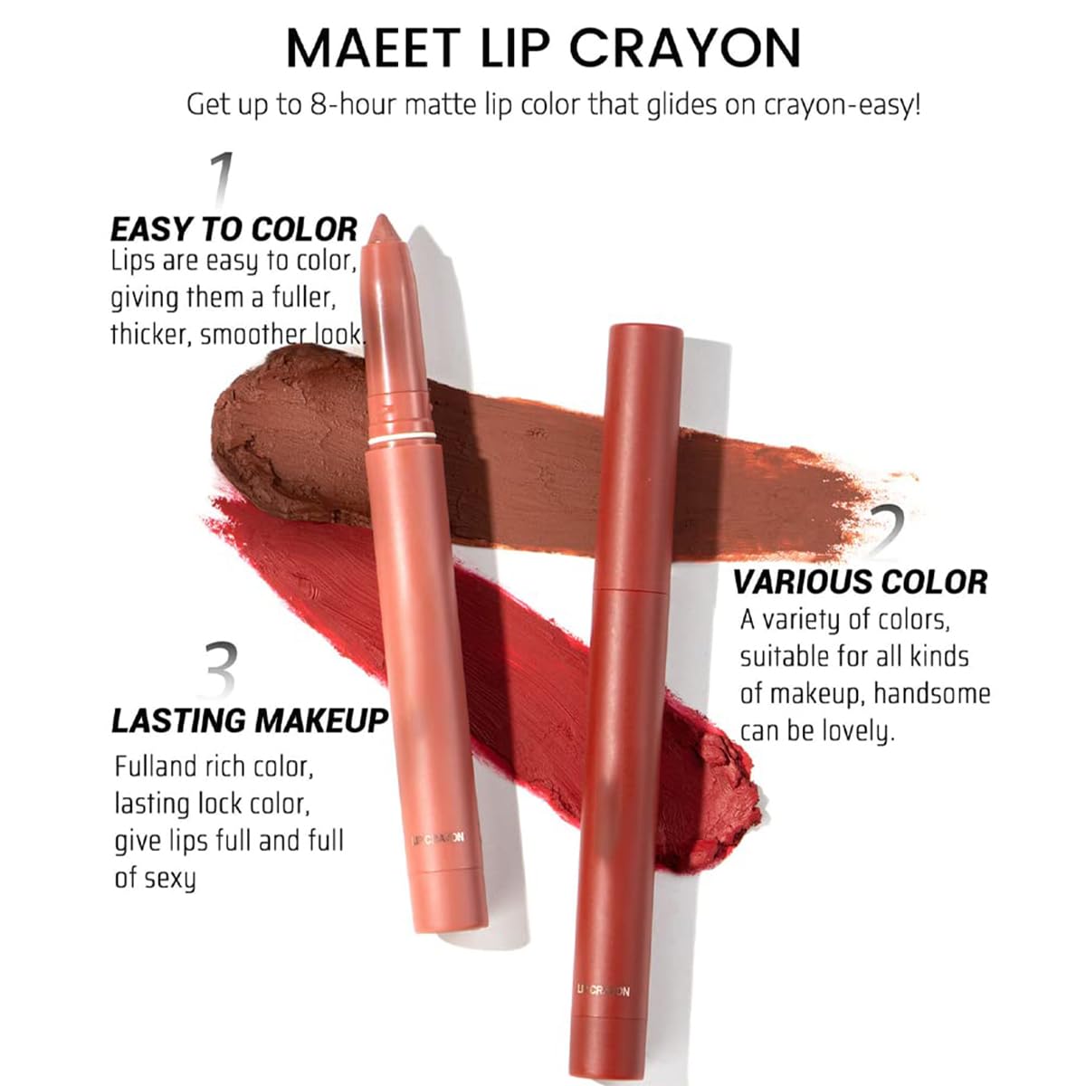 12 Farben Wachsmalstift Lippenstift Set - Non-Fading Matte Crayon Wasserdichter Langlebiger Samt-Lippenstift Lip Liner Mit Integriertem Anspitzer (Set A + B)