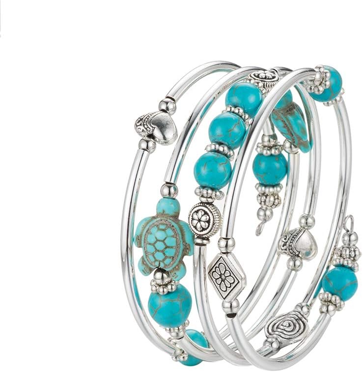 BULINLIN Layered Wrap Bangle Turquoise Bracelet - Bead Bracelet with Natural Agate Stone, Gifts For Women - Image 4