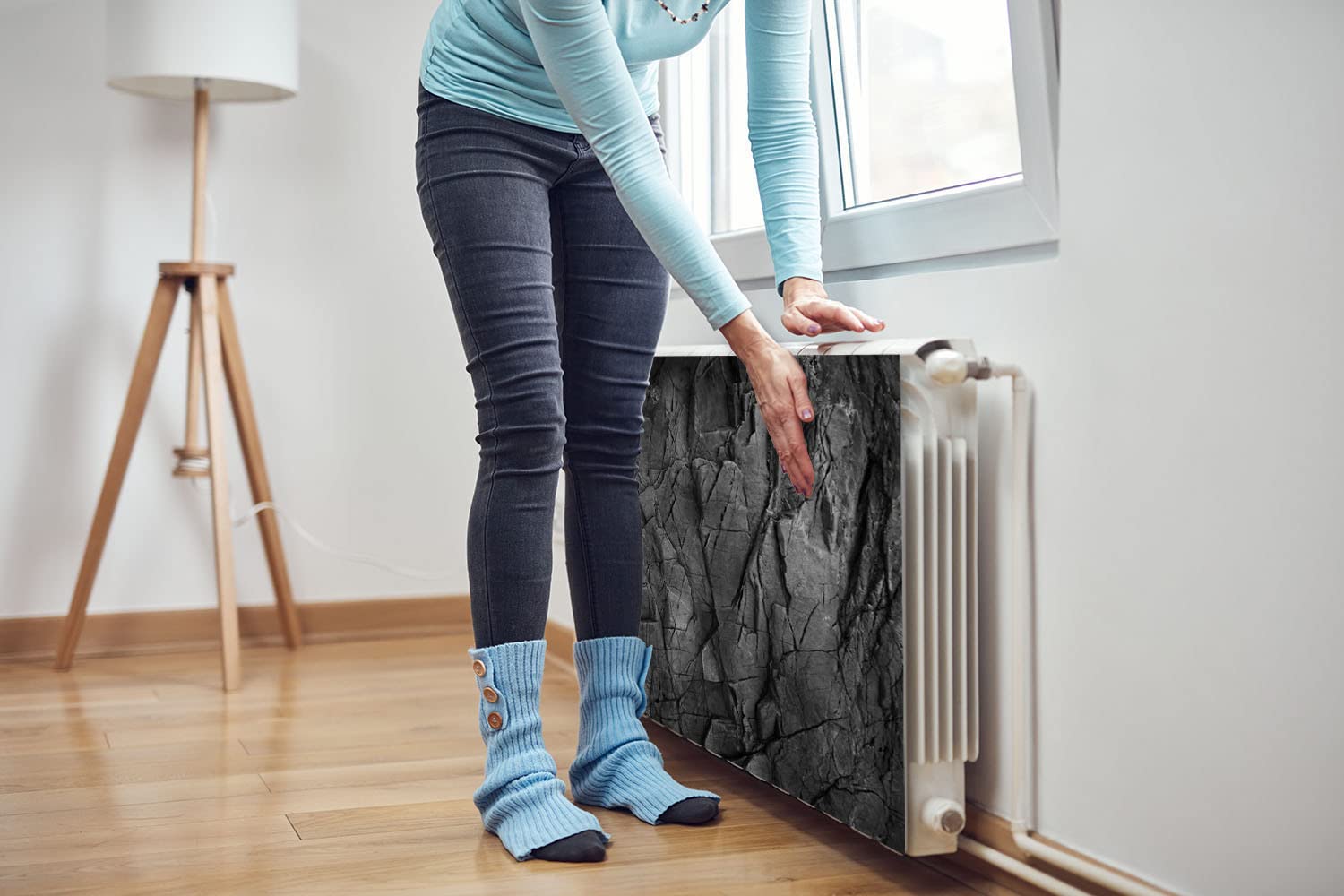 Magnetische radiatorombouw, radiatorafdekking, grijs, textuur, 100 x 60 cm, radiatorafdekking, bekleding, magnetische afdekmat, koelkast met een flexibele magneet, digitale opdruk