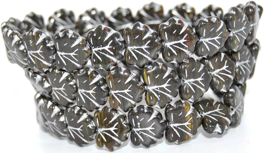 Outlet 10 Grams Maple Leaf Beads, 13 x 11 mm, Mix Brown Crystal Silver Lined (16617-54201), Glass, Czech Republic