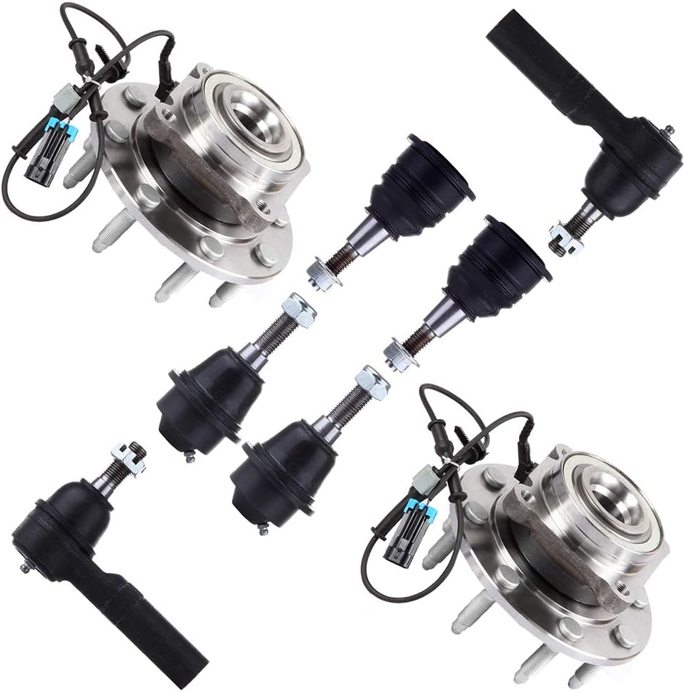 SCITOO 8pcs Wheel Hub Assembly Suspension Kit Fit for Chevy Silverado 2500 HD Suburban 2500 for GMC Sierra 2500 HD Yukon for Hummer H2 Outer Tie Rod Lower & Upper Ball Joint Wheel Hub Bearing 515098