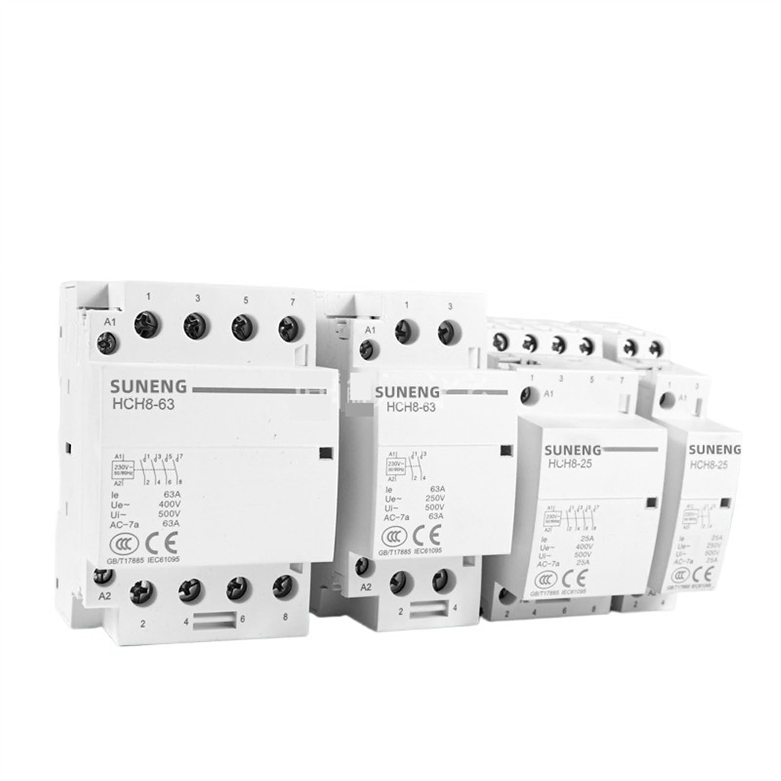 Contactor modular 2P 16A 20A 25A 32A 40A 63A 24V/110V/230V 50/60HZ Contactor de CA doméstico 2NO/2NC o 1NO 1NC(230V40A, 2NO)
