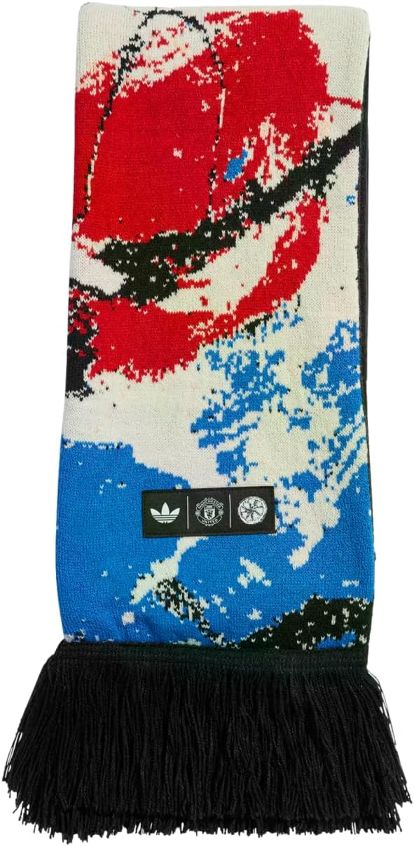 adidas Manchester United Stone Roses Scarf – Iconic Originals Logo & Club Crest Acrylic Fan Accessory for Music, Fashion & Sport