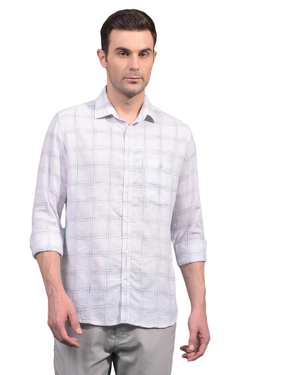 Crimsoune Club Men's White Checked Linen Shirt-picture-36