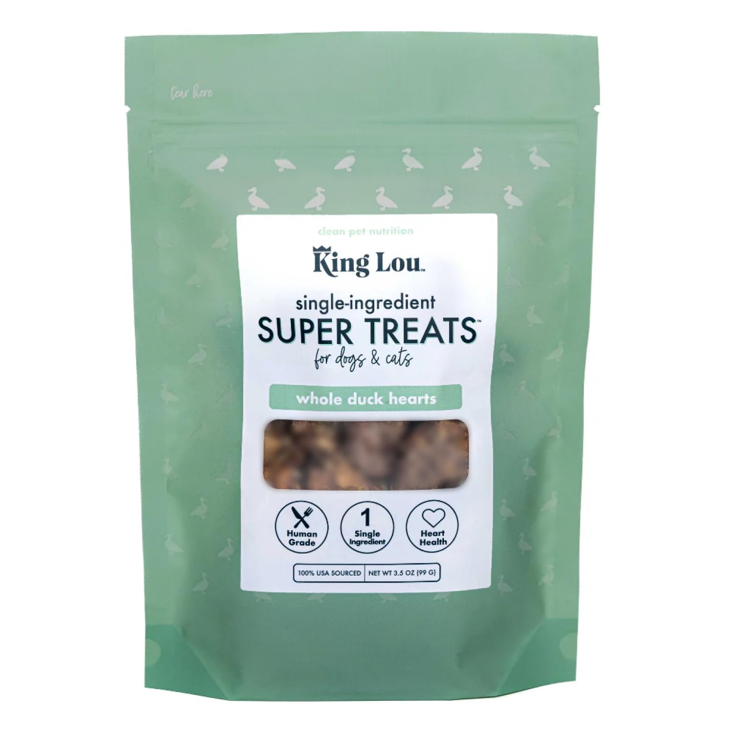 King Lou Pets - Whole Duck Hearts for Dogs and Cats - USA-Made Freeze Dried Duck Hearts - Taurine, Zinc, and Iron - 1lb Prior to Freeze Drying