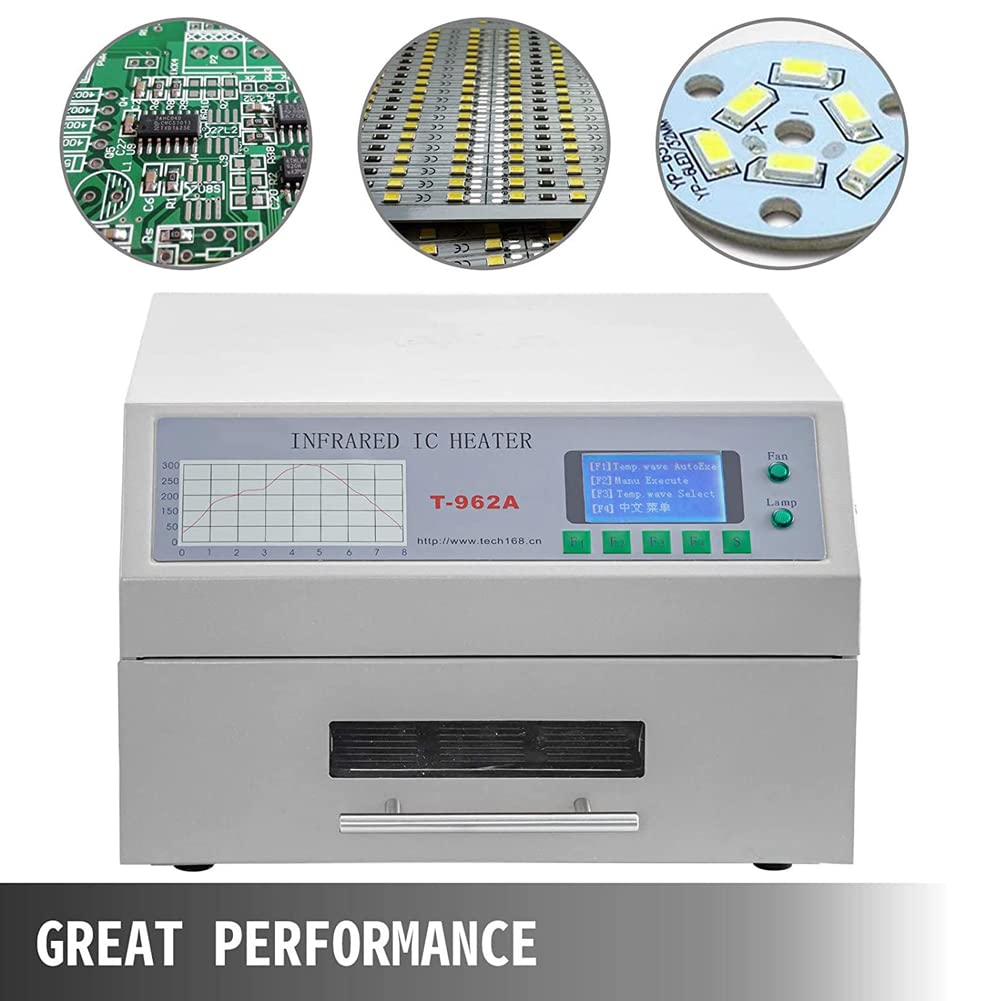 Lutownica rozpływowa 1500 W T962A, automatyczny grzejnik na podczerwień z cyrkulacją gorącego powietrza do lutowania PCB SMT, 300 x 320 mm profesjonalny piekarnik