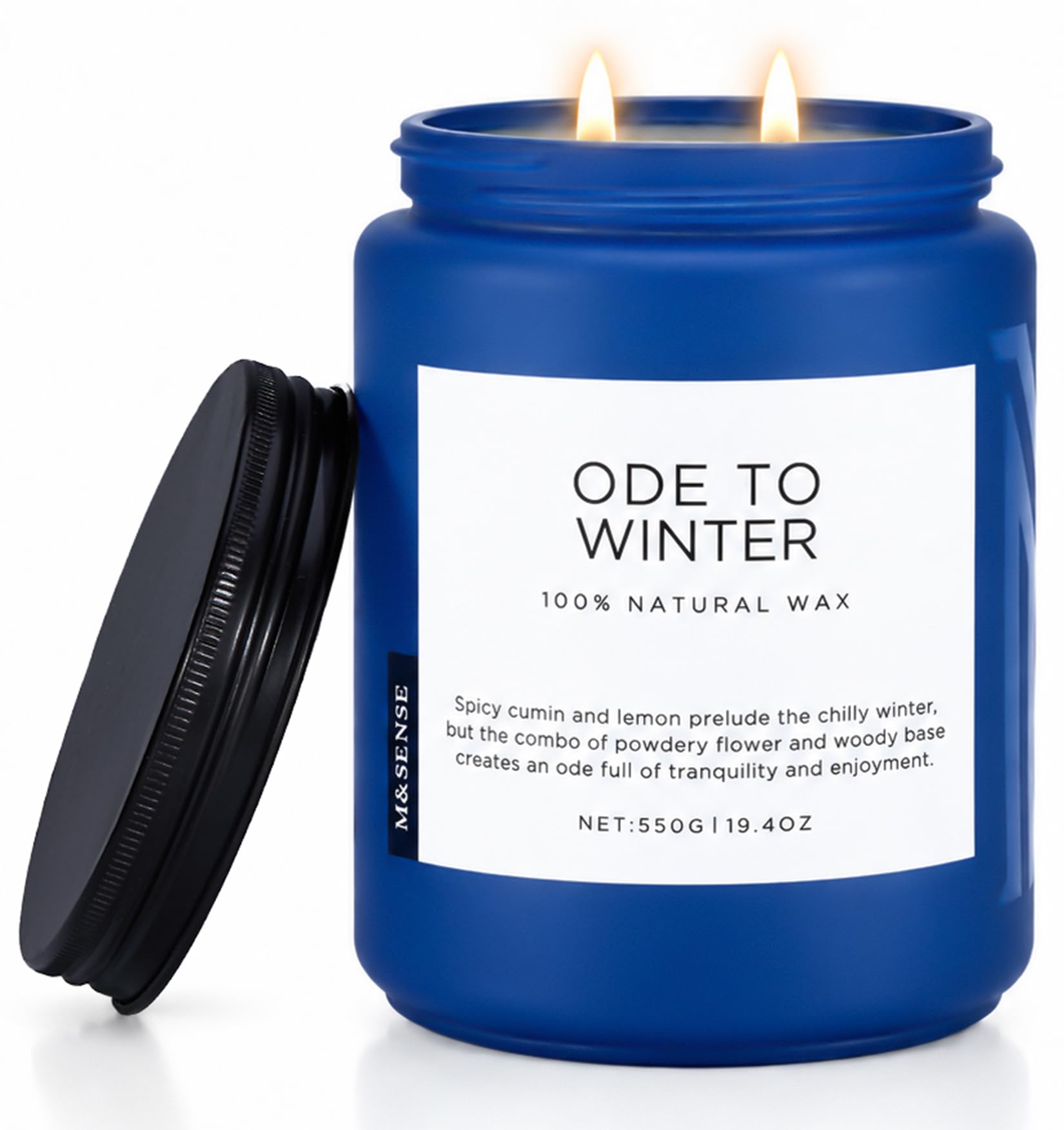 M&SENSE OdeToWinter Duftkerzen mit starkem Duft Winter Kerzen 2-Docht mit 550g 110 Std. lange Brenndauer Lavendel & Sandelholz natürliche Kerzengeschenke für Schlafzimmer Wohnraumdekoration