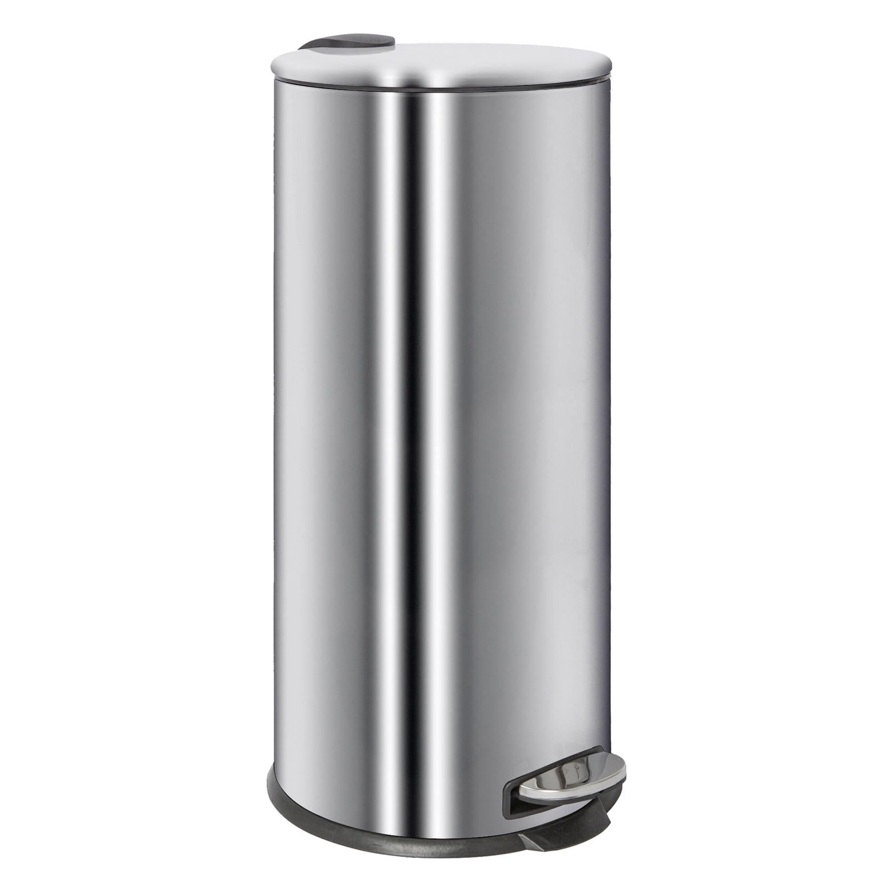 Harbour Housewares 30L Large Kitchen Bin - Chrome Stainless Steel Food Waste Caddy Pedal Bins for Kitchen - Tall Slim Metal Swing Dustbin for Paper, Plastic, Rubbish