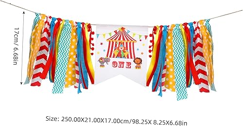 Miniatura 2 de PRETYZOOM Juego de 3 piezas de pancarta de primer cumpleaños con temática de carnaval de circo, decoraciones de tela coloridas para fiesta de bebé