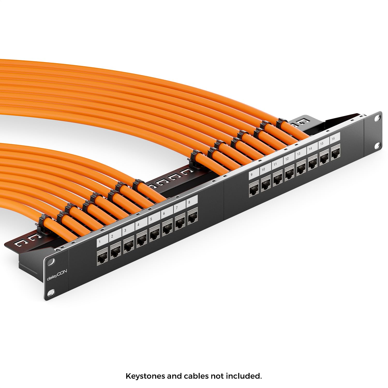 deleyCON Panneau de brassage modulaire 16 ports pour modules Keystone - 1 HE 19" Rack à montage en serveur avec fixation par clic LAN réseau - pour Keystones RJ45, HDMI, USB-A, USB-C, TV, SAT et plus.