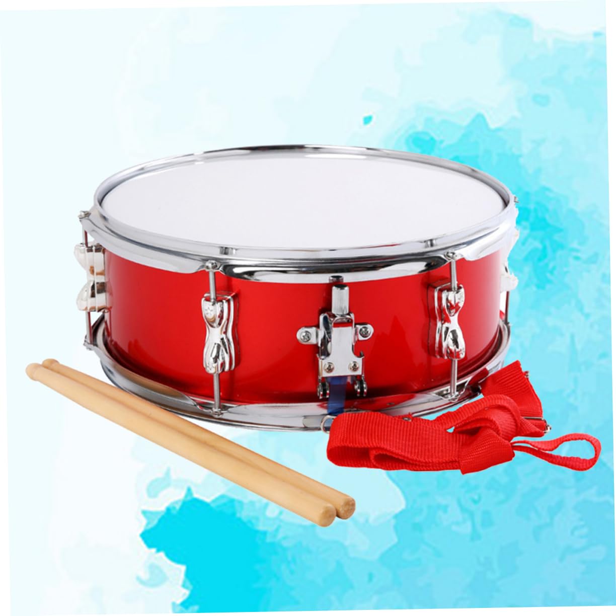 Rullante Rosso da 13 Pollici in Metallo per Bambini | Set Jazz con Bacchette Incluse, Tracolla Regolabile, Facile da Trasportare