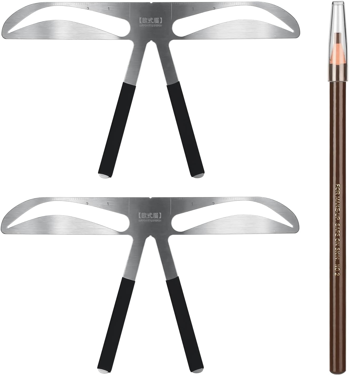 ATOMUS 2pcs Tattoo Eyebrow Ruler European Eyebrow Ruler Makeup Tool with Brown Mark Pencil Microblading Caliper Eyebrow Positioning Measuring Tools