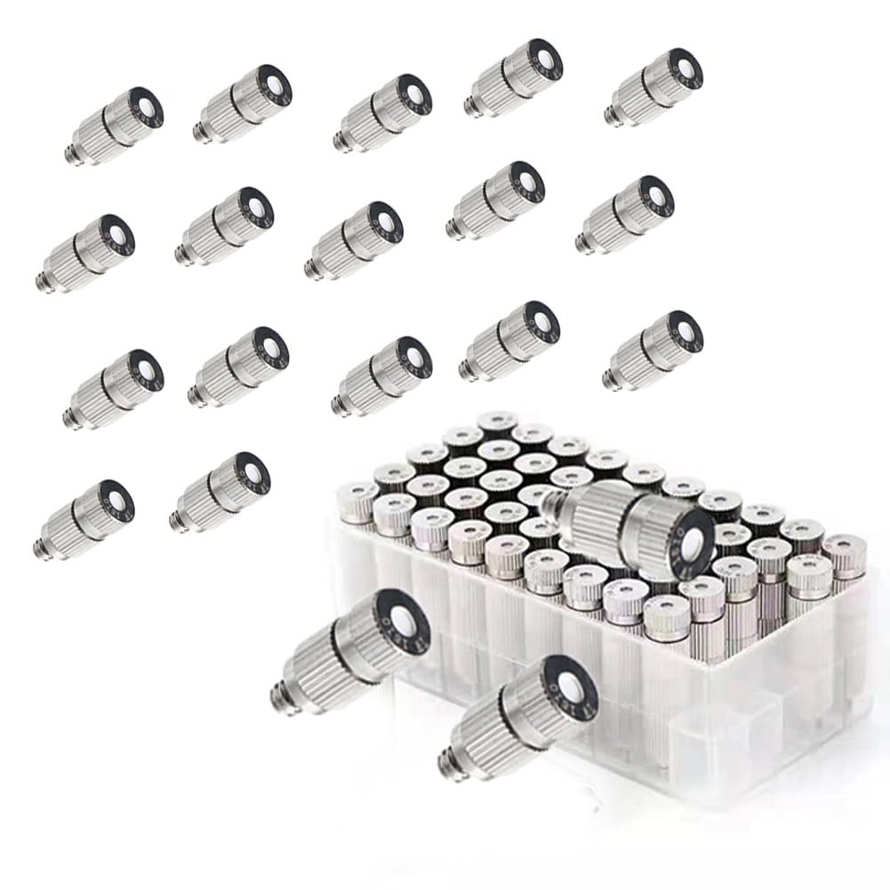 50 Stück Sprühdüsen-Bewässerungsrohrverschraubungen 0,1 mm ~ 0,8 mm, Gartenkühlungs-Hochdrucksprühdüse, Bewässerungsdüse 0,15 mm Öffnungsdurchmesser, Edelstahl, 2-teilig