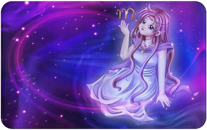 Manga Style Illustration of Zodiac Sign On Cosmic Background, Virg Front Door Floor Mats Entrance Doormat Kitchen Bedroom Carpets Rug Decor 19.3x31.5in