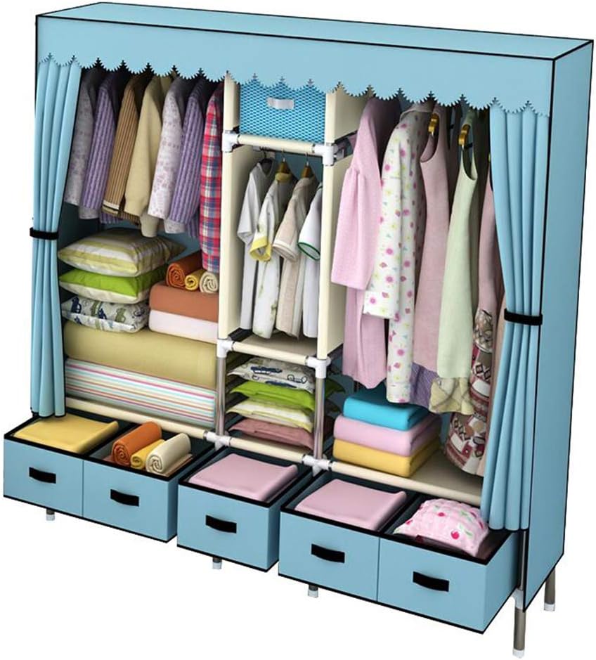 Cloth Wardrobe Clothes Closet, Portable Closet Wardrobe Storage Closet Standing Closet Fabric Cabinet Portable Wardrobe,Blue_170x45x168cm