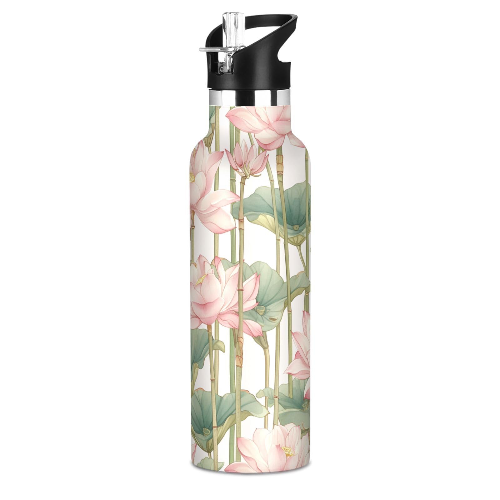 Kaaviyo Boys Pattern Lotus Flowers Floating Water Bottle Stainless Steel Jug Insulated Vacuum Cup For Girls(600Ml)