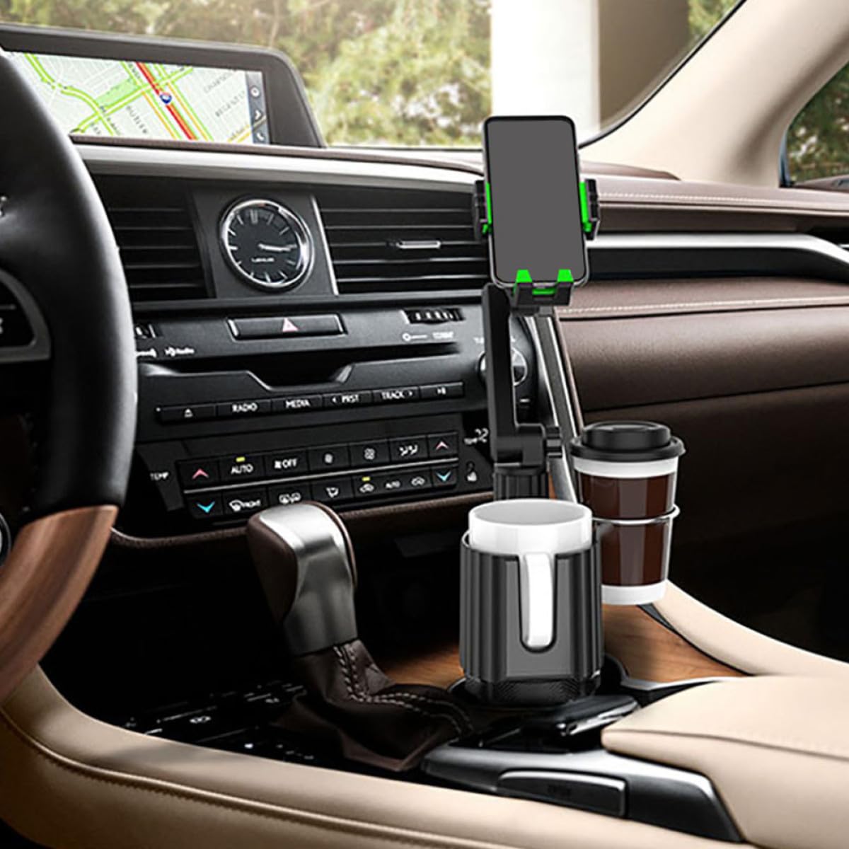 Toddmomy Soporte y Portavasos para Coche de Abs Resistente, Base Ajustable Giratoria 360°, Portavasos Profundo para Bebidas, Soporte para Teléfono Compatible con Conductores y Viajeros